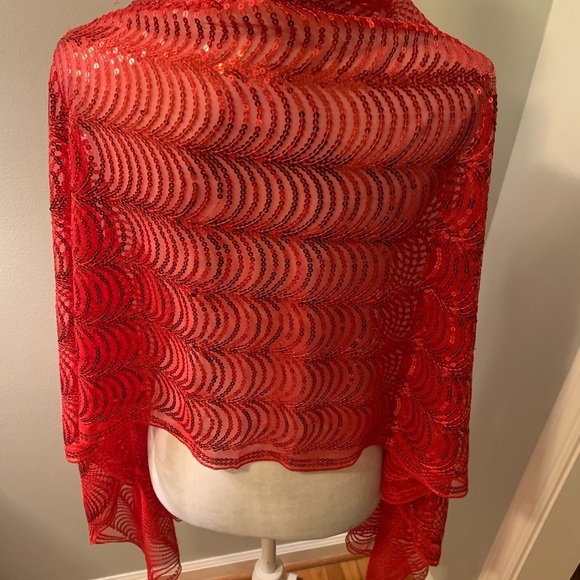 Cejon red sequined shawl sheer wrap, one size - Picture 5 of 7